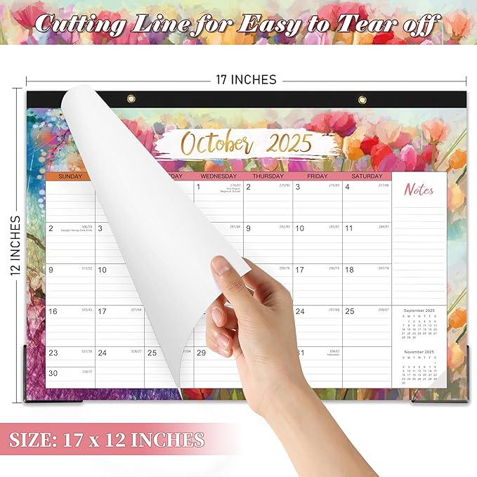 2025 Desk Calendar - 12 Months Large Desk Calendar 2025 from Jan. 2025 to Dec. 2025, 17"x 12", Large Desktop Calendar with Ruled Block, Corner Protector, Hanging Hole, Premium Paper