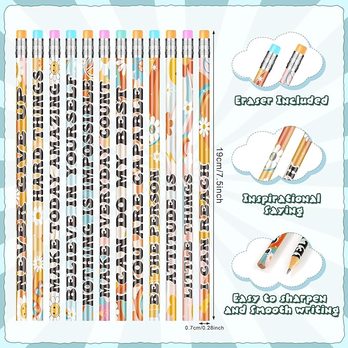 200 Pcs Retro Motivational Pencils Bulk, Inspirational School Pencils for Classroom, Cute Wood Pencils with Encourage Positive Saying, Back to School Supplies for Kids Student Teacher Classroom Reward