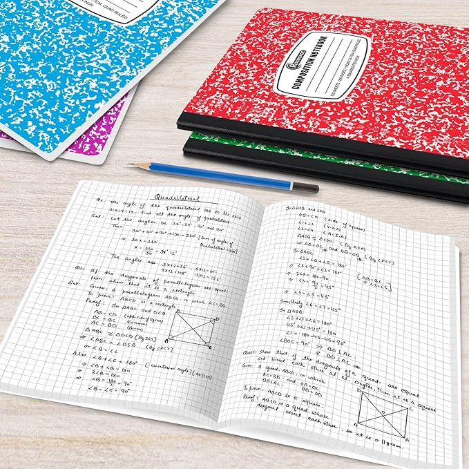 50 Pack Quad Ruled Composition Notebook, 200 Pages (100 Sheets) Bulk Graph Composition Notebook for School, Bulk Graphing Composition Notebook, Graph Ruled Composition Book, Assorted Colors