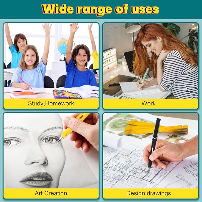 12Pack Forever Pencils for Kids Writing, Infinity Pencil Cute Inkless Everlasting Pencil with Eraser for Sketching (Black+Multicolor)