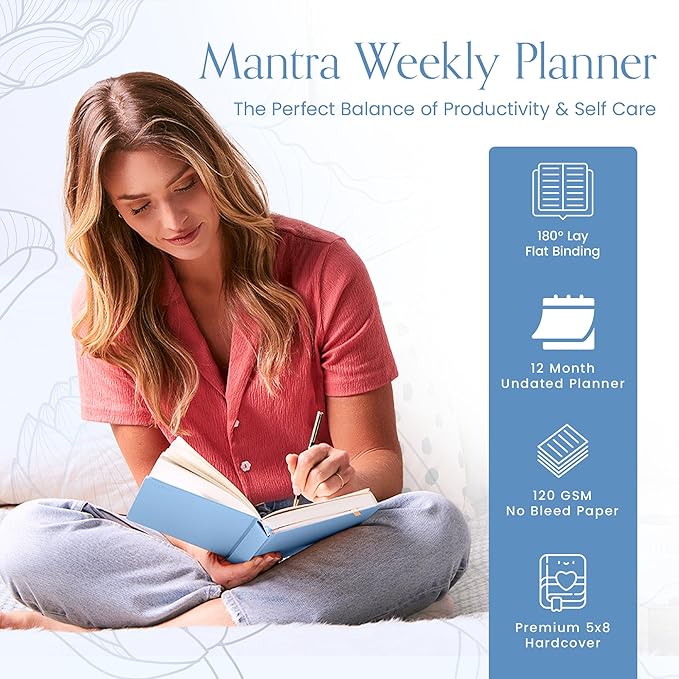 2025-2026 Daily & Weekly Planner - 8.5x11 A4 Size - Mantra Planner (5" x 8", Blue)