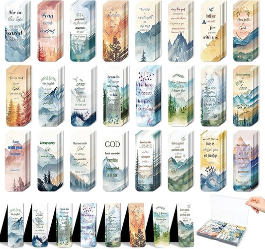 48 Piece Bible Verse Magnetic Bookmarks - Christian Scripture Inspirational Book Marks with Boxes - Religious Motivational Book Marker Prayer Page Clips for Women & Men Reading Gifts(Mountains Style)
