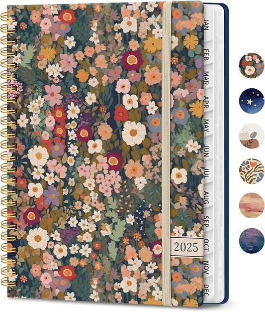 2025 Planner, Weekly and Monthly Planner, 12 Month (Jan 2025 - Dec 2025), Hardcover 2025 Calendar Planner Book with Monthly Tabs, Inner Pocket, Spiral Bound, Perfect for Office Home School Supplies - A5 (6.3" x 8.5"), Petals