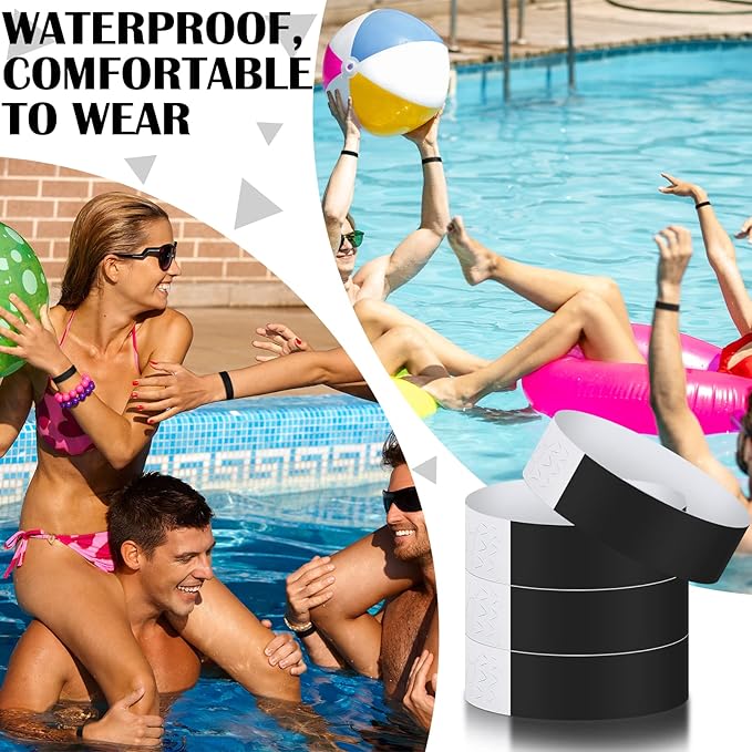 600 Packs Paper Wristbands for Events Neon Party Wristbands Colored Waterproof Paper Club Arm Bands Lightweight Identification for Concert Bar Entrance Admission(Black)