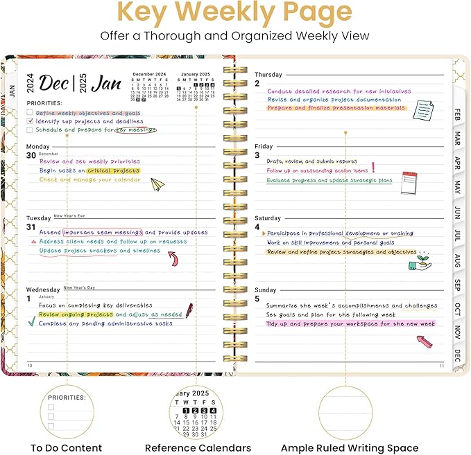2025 Planner Weekly and Monthly, Jan 2025 - Dec 2025, Hardcover 2025 Calendar Planner Book with Monthly Tabs, Inner Pocket, Aesthetic Planner 2025 for Office Home School Planning - A5 (6.3" x 8.5"), Spiral Bound, Colorful Garden