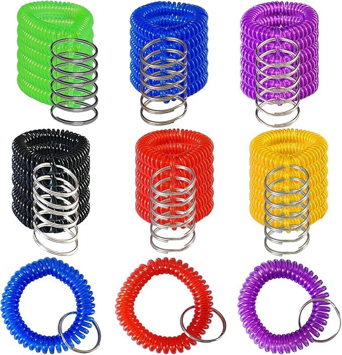 Pack of 36 Colorful Spring Spiral Wrist Coil Key Chain, Wristband Key Ring (Assorted Color)