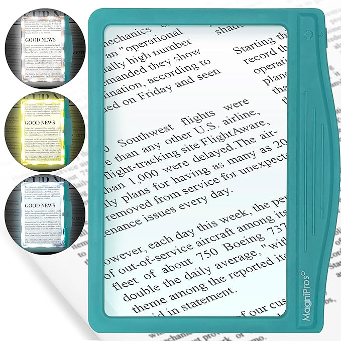 MagniPros 5X Large LED Page Magnifier for Reading with 3 Color Lighting Modes & Anti-Glare Lens to Reduce Eye Strain-Perfect for Small Prints, Aging Eyes, Low Vision and Seniors