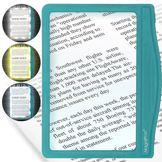 MagniPros 5X Large LED Page Magnifier for Reading with 3 Color Lighting Modes & Anti-Glare Lens to Reduce Eye Strain-Perfect for Small Prints, Aging Eyes, Low Vision and Seniors