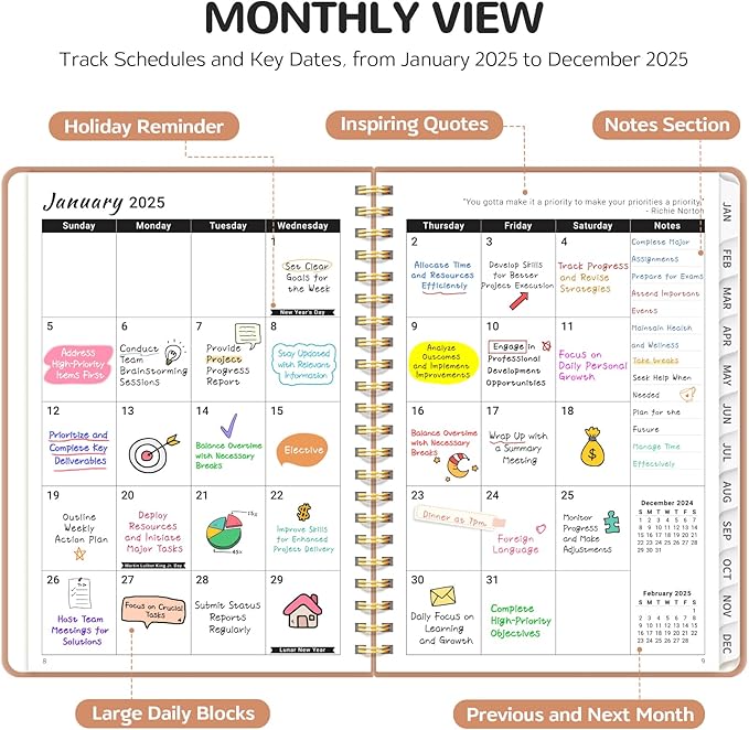 2025 Planner - Weekly and Monthly Planner, January 2025 to December 2025, Spiral Bound 2025 Calendar Planner Book, Inner Pocket, Perfect for Office Home School Supplies - A5 (6.3" x 8.5"), Rose