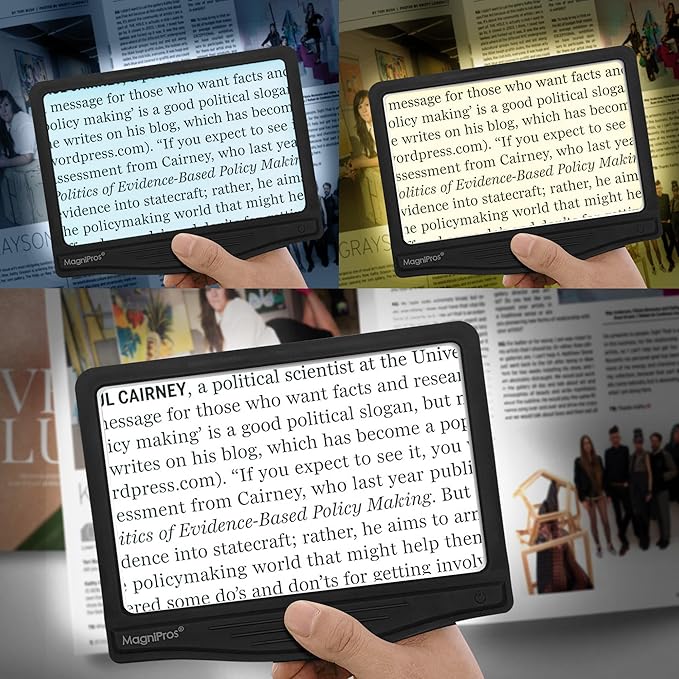 MAGNIPROS 5X Large LED Page Magnifier for Reading Magnifying Glass Reader with 3 Color Lighting Modes & Anti-Glare Lens to Reduce Eye Strain-Perfect for Fine Print, Aging Eyes, Low Vision and Seniors