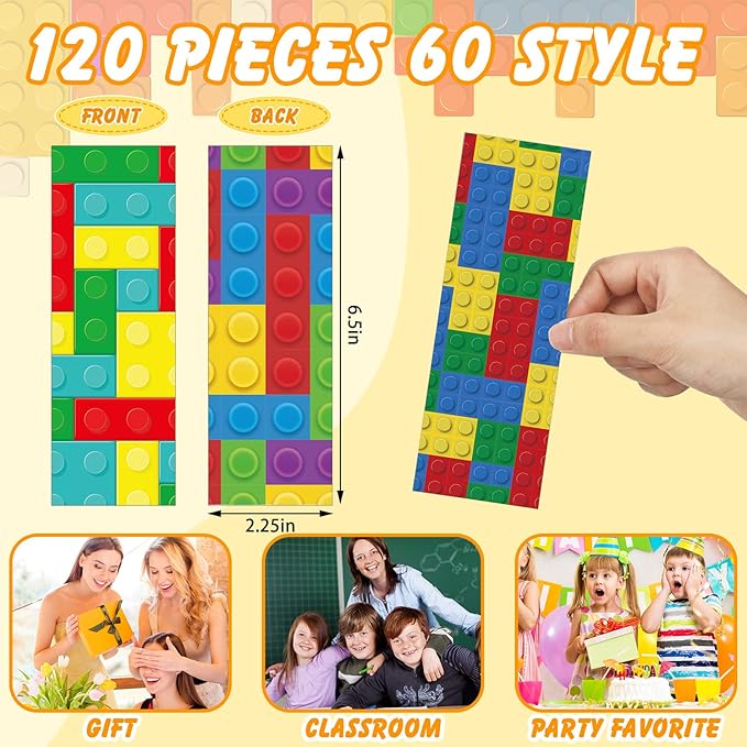 120 Pieces Bookmarks for Kids Set Book Marks Gifts for Kids Inspirational Motivational Paper Bookmark Pack for Book Lovers Adults Teacher Women Funny Reading Gift(Building Block)