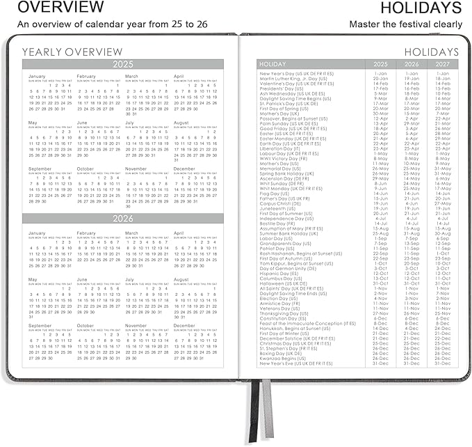 2025 Planner - 2025 Planner Weekly and Monthly, Jan. 2025 - Dec. 2025, 5.75" x 8.25", Leather Planner 2025 with Thick Paper, Pen Loop, Back Pocket with 40 Notes Pages - Grey