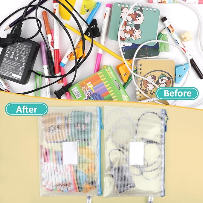 12pcs Mesh Zipper Pouch Bags, A5 Puzzle Bag (12 Colors, 12 Packs) for Organizing, Classroom Must Have Storage Bag, Board Games and Office Supplies