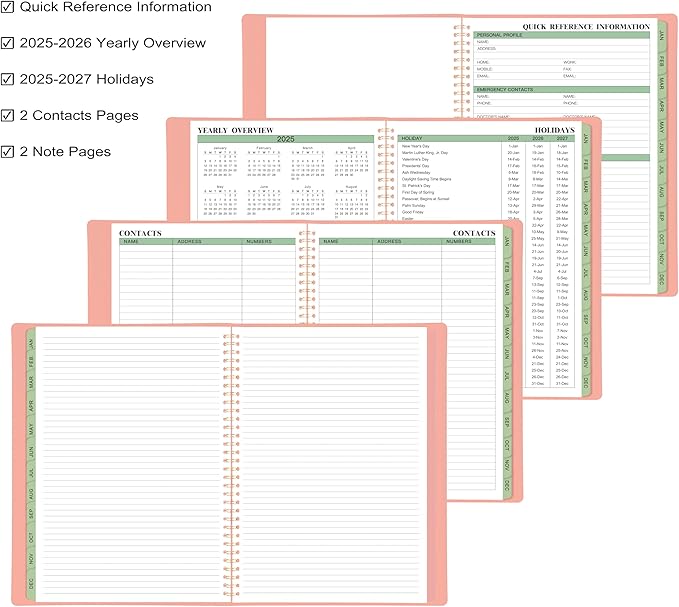 2025 Planner - Weekly & Monthly Planner Notepad 2025, 11.38'' x 8.74'', JAN. 2025 - DEC. 2025, Appointment Book, 60 Minutes Intervals, Monthly Tabs, Sturdy Cover, Spiral Bound, Back Pockets - Rose Golden