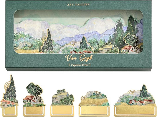 5 Pieces Metal Bookmarks, Golden Hollow Irregular Bookmark Van Gogh Oil Painting Theme Book Mark Bookmarks for Book Lovers Writers Readers Children Teens for Women Adults Teen