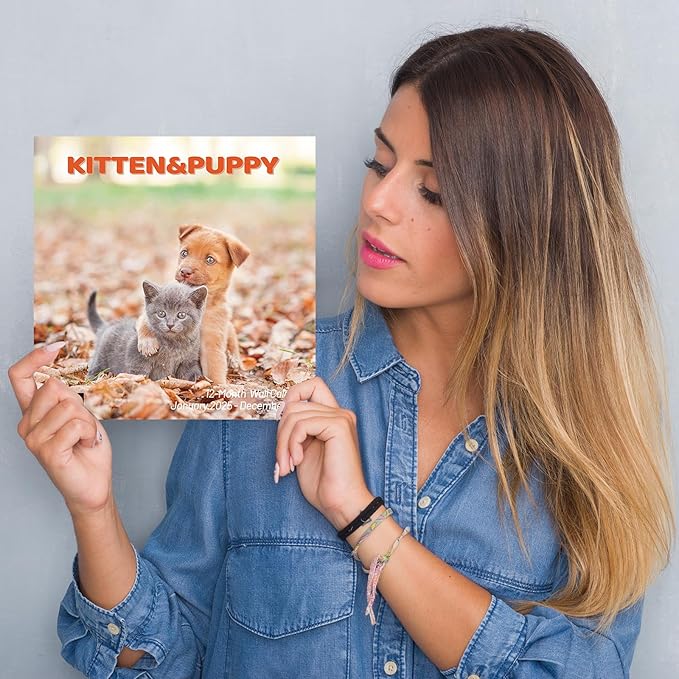 2025 Wall Calendar,Calendar 2025,Kittens & Puppies Monthly Wall Calendar, 12" x 24" Open,Family Planner Calendar Organizer with Cute kittens & Puppies Images, for Cat & Dogs Lovers