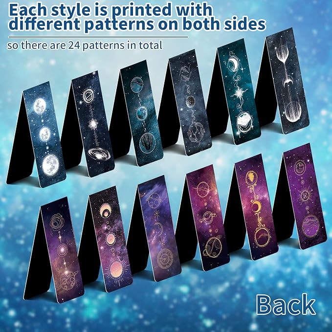 24 PCS Cool Magnetic Bookmarks, Space Starry Night Bookmarks for Book Lovers, Bulk Bookmarks for Men, Unique Book Mark for Boys, Girls, Students, Classroom Gifts, School Prize, Reading Present
