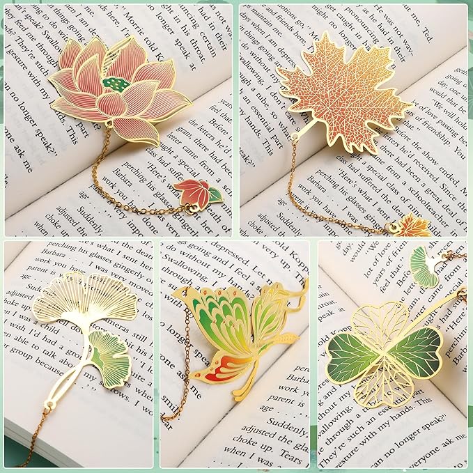 5 Pack Metal Bookmarks for Reading Women, Book Lover Gifts Stocking Stuffers for Women, Colorful Bookmark for Book Lovers, Fancy Unique Cute Plant Bookmark, Gifts for Book Lovers, Writers, Readers