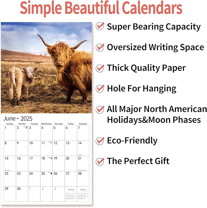 2025 Wall Calendar,Calendar 2025, November 2024 - December 2025, Wall Calendar Highland Cattle, 12" x 24" Opened,Full Page Months Thick & Sturdy Paper for Calendar Organizing & Planning
