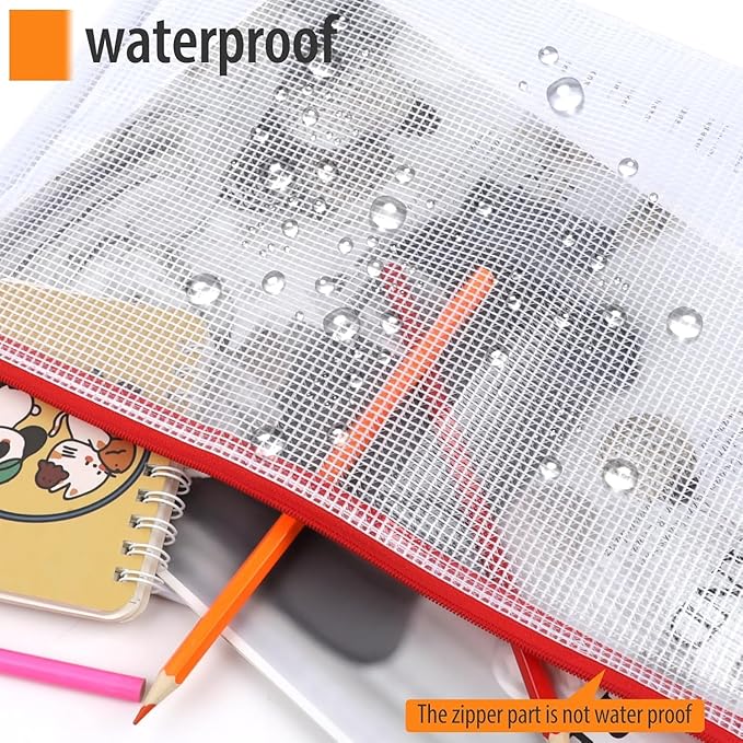 20PCS Mesh Zipper Pouch Bags, A4 13x9 Inches Waterproof Mesh Bags with Zipper, Plastic Zipper Pouch for Organizing, Mesh Bag for Travel Storage School Supplies, 8 Colors Assortment