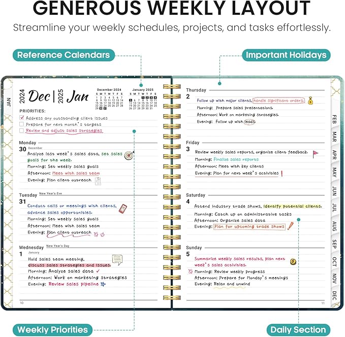 2025 Planner, Weekly and Monthly Planner, 12 Month (Jan 2025 - Dec 2025), Hardcover 2025 Calendar Planner Book with Monthly Tabs, Inner Pocket, Spiral Bound, Perfect for Office Home School Supplies - A5 (6.3" x 8.5"), Whale