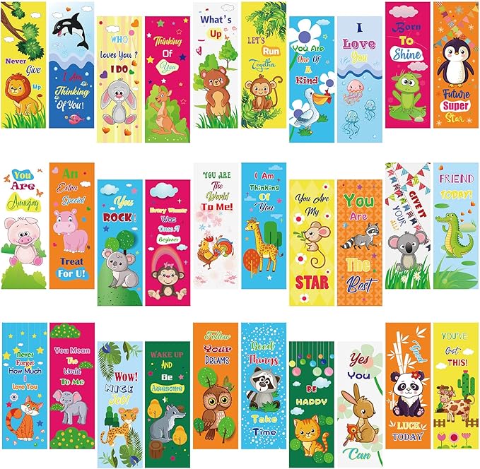 120 Pieces Bookmarks for Kids Set Book Marks Gifts for Kids Inspirational Motivational Paper Bookmark Pack for Book Lovers Adults Teacher Women Funny Reading Gift (Cartoon Animal)