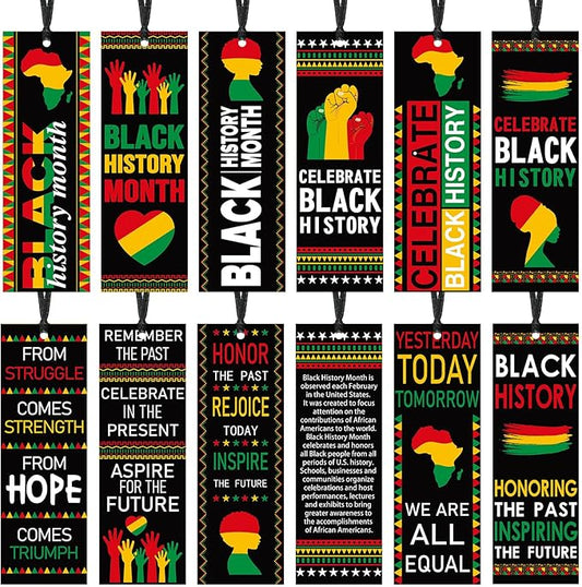 240 Pcs Black History Month Bookmarks Bulk 5.5 x 2'' Double Sided Inspirational Bookmarks African American Celebration Gifts with Ribbon for Women Men Black History Month Party Favors