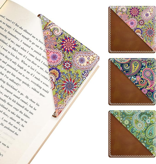 3 Pieces Leather Bookmarks, Personalized & Cute Book Accessories for Reading Lovers, Page Markers for Women Men Girls Boys Student Teacher Kids Retirement Birthday Gifts (Retro Pattern)