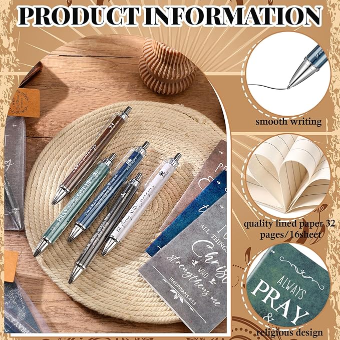 200 Pcs Bible Verse Sets Church Christian Gift Include 50 Scripture Notebooks 50 Bible Bamboo Pens 50 Thanks Tags 50 Organza Bags for Women Man Christian Party Gifts(Fresh Color,Classic)