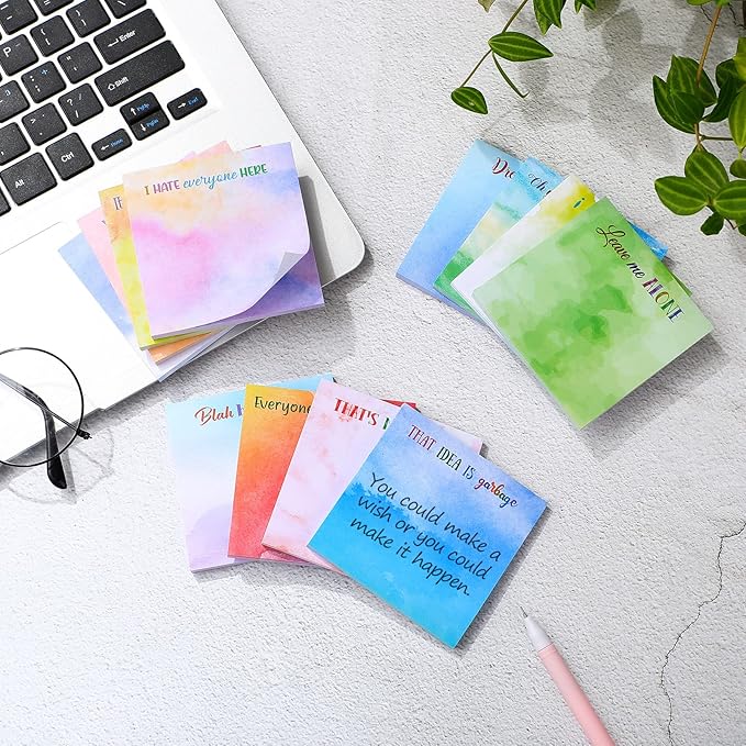 12 Pieces Snarky Office Sticky Notes Funny Note Pads Work Sucks Complaining Quotes Vibrant Negative Passive Office Notepads Adhesive Memo Pad for Colleague Supplies, 3 x 3 Inch(Lovely Style)