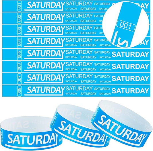Henoyso 600 Pcs Saturday Paper Wristbands Event Wristbands Paper Bracelets Wristbands Numbered Waterproof Party Wristbands for Events Day of The Week(Blue)
