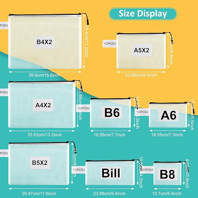 12pcs Mesh Zipper Pouch Bags, Puzzle Bag for Organizing, 8 Size Classroom Must Have Storage Bag, File Bags for School, Board Games and Office Supplies