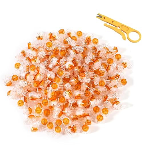 200pcs K1 Telephone Wire Splice Connector Waterproof UY Gel Filled Wire Button Connector Orange Clear Phone Splice Network Cable Terminals