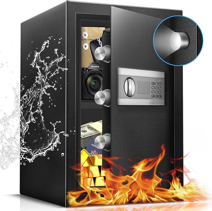 2.5 Cu Home Safe Box, Durable Digital Safe with Movable Partition, Smart Alarm, Silent Keypad Mode, and Motion Sensor Lights for Home, Office, Dorm, and Hotel Use