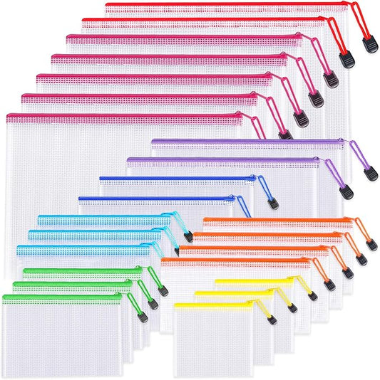 24pcs Mesh Zipper Pouch Bags - 8 Sizes Plastic Zipper Pouches for Organization, Mesh Bags with Zipper, Waterproof Clear Travel Pouches, UMETDO File Bag with Zipper for Office Supplies