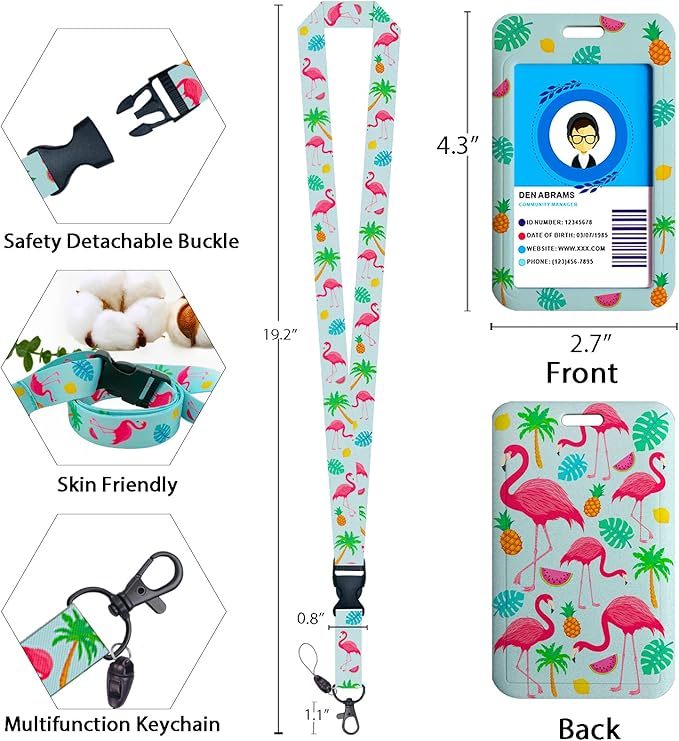 Teacher Lanyards for ID Badges and Keys, Retractable ID Badge Holder with Lanyard, Cute Flamingo Badge Reel Heavy Duty with 360 Degrees Rotate Carabiner Clip, Nurse Student Office Gifts
