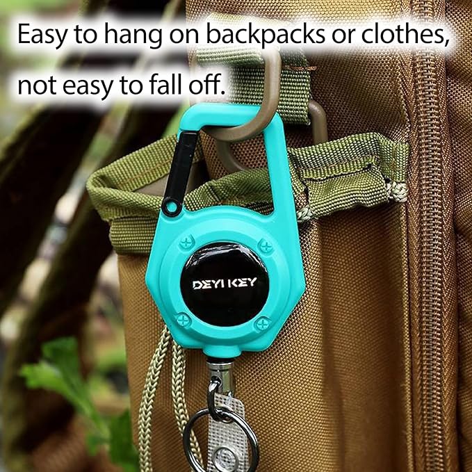 Retractable Keychain Heavy Duty, Multitool Carabiner Badge Holder, Retractable Keychain Clip Id Holder, Tactical ID Badge Reel with 29.5" Steel Retractable Cord, Black