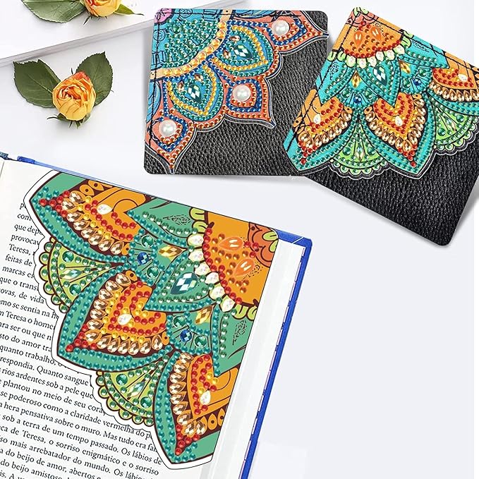 4Pcs Diamond Bookmarks,DIY Corner Bookmark Diamond Kits,Diamond Art Bookmarks DIY Page Bookmarks for Home Office School Beginner Adults Reading Crafts Kit Gifts