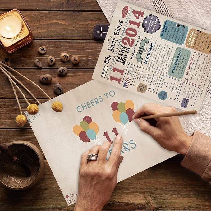 11th Birthday Card, 11 Year Old Birthday Gift for Daughter Son, Retro 11th Birthday Decorations for Boys Girls