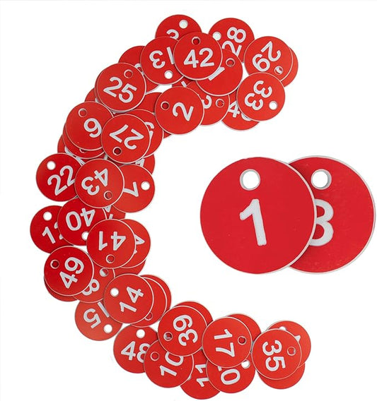 StayMax Plastic ID Number Tags Engraved Tags Key Tags Without Key Rings (101-200, Red)