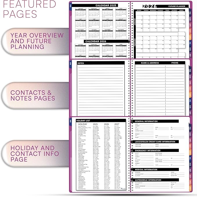 2025 Appointment Book & Planner- Ensight 8.5 x 11 inches Large Tabbed Daily Hourly Weekly Planner Calendar & Schedule Book 15-Minute time Slots, Business & Personal Planner Jan 2025- Dec 2025- Magenta