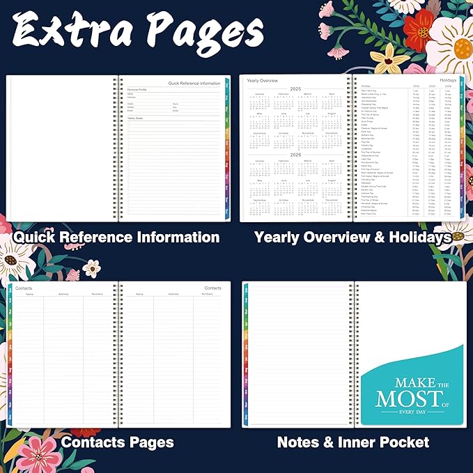 2025 Planner - 2025 Planner Weekly and Monthly, 2025 Weekly Planner 8.5 x 11, 12 Monthly Calendar Planner with Colorful Tabs, Inner Pocket and Floral Cover
