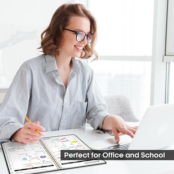 2025 Planner - Weekly and Monthly Planner Spiral Bound, January 2025 - December 2025, Hardcover 2025 Calendar Planner Book with Tabs, Inner Pocket, Perfect for Office Home School Supplies - A4 (8.5" x 11"), Black