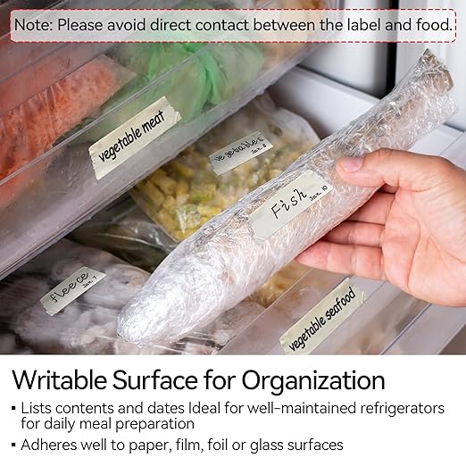 328 Yards Freezer Tape, Writable Surface, Low Temperature Resistance, Easy Tear and Residue-Free Removal, Ideal for Food Containers and Refrigerators, Includes 6 Rolls, Each 0.79 Inch by 54.68 Yards…