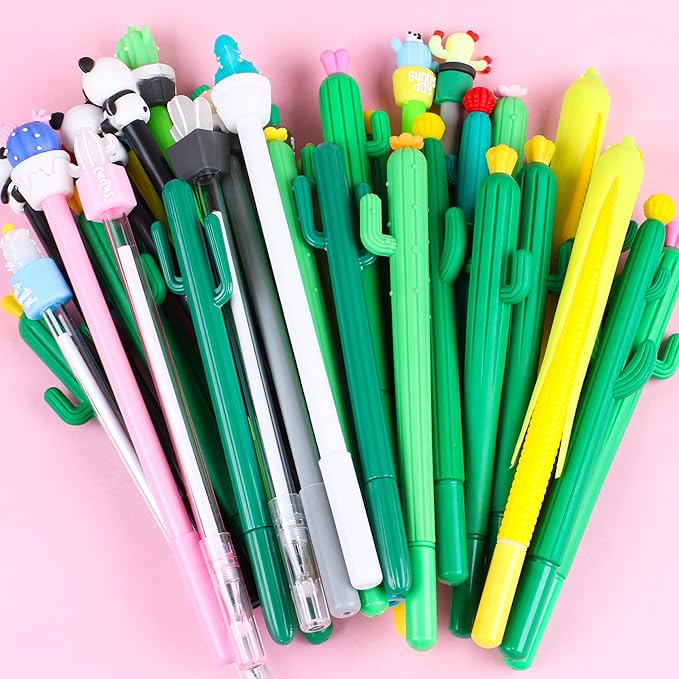 36Pcs/Bulk Cute Pens Novelty Cactus Gel Pen Funny Journal Cool Fancy Kawaii Fun Rollerball Pen, Creative School Office Supply Party Favors Kids Adults Men Women Girl Teens Writing Stationery Pen Set