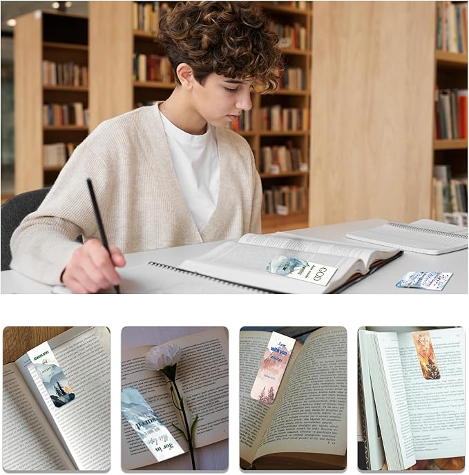 48 Piece Bible Verse Magnetic Bookmarks - Christian Scripture Inspirational Book Marks with Boxes - Religious Motivational Book Marker Prayer Page Clips for Women & Men Reading Gifts(Mountains Style)