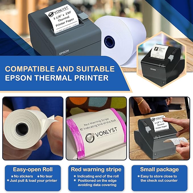 3 1/8 x 230 Thermal Paper Receipt Roll for Epson Printer (Pack 48 rolls)