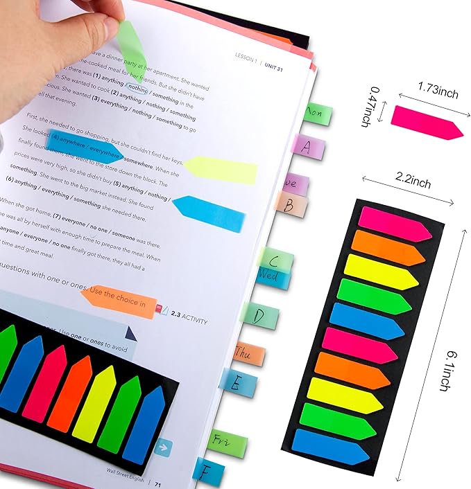 1200 Pcs Sticky Tabs Page Markers Sticky Index Tabs, Arrow Flag Tabs - 10 Primary Color Tabs Page Flag Markers Bookmarks Book Tabs for Annotating Books