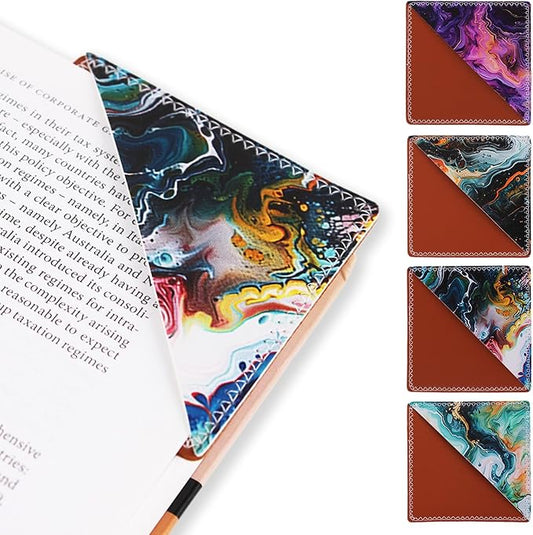 4 Pieces Leather Bookmarks, Cute Book Accessories for Reading Lovers, Page Markers for Women Men Kids Students Teachers Retirement Birthday Gift (Marble Print)