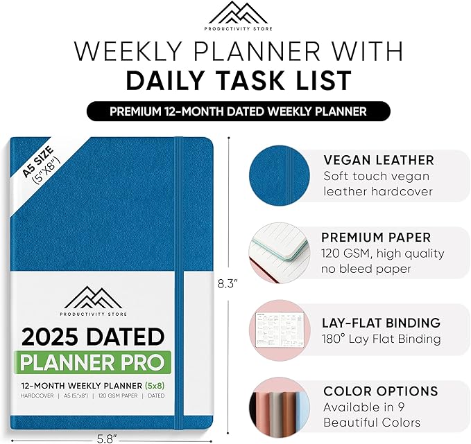 2023 Planner - Best Daily, Weekly & Monthly Goal & Productivity Planner | 2024 Planner For Men & Women | Increase Productivity & Happiness In Work, Life & Business | Hardcover 5.5 x 8” (Navy Blue)